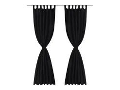 2 cortinas negras micro-satinadas con trabillas, 140 x 225 cm ES649624