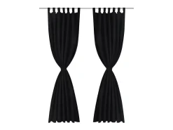 2 cortinas negras micro-satinadas con trabillas, 140 x 175 cm ES117286