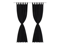 2 cortinas negras micro-satinadas con trabillas, 140 x 245 cm ES359441