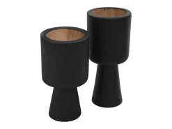 2 Portavelas de teca negra ø8 x 8 x 15 / ø8 x 8 x 17