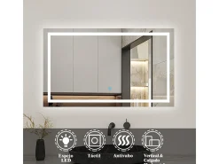 AICA Espejo 90 x 65 cm ,rectangular ,luz led,antivaho y brillo regulable,función de memoria agapada