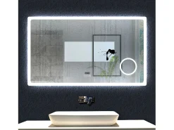 AICA espejo 120 x 70 cm,rectangular,con función antivaho,Bluetooth，lupa 3x,reloj led, espejo con luz de 3 colores,brillo ajustable,función de memoria agapada