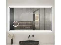 AICA espejo 100 x 60 cm,rectangular,con función antivaho,Bluetooth，lupa 3x,con luz de 3 colores,brillo ajustable,función de memoria agapada