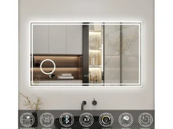 AICA espejo 100 x 60 cm,rectangular,con función antivaho,Bluetooth，lupa 3x,con luz de 3 colores,brillo ajustable,función de memoria agapada