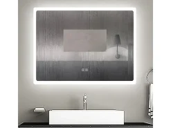 AICA espejo 800 x 600 mm,con función antivaho,Bluetooth, espejo con luz de 3 colores,brillo ajustable,función de memoria agapada