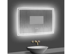 AICA espejo 800 x 600 mm,rectangular,con función antivaho,Bluetooth, espejo con luz de 3 colores,brillo ajustable,función de memoria agapada