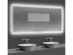 AICA espejo 1600 x 800 mm,rectangular,con función antivaho,Bluetooth，espejo con luz de 3 colores,brillo ajustable,función de memoria agapada