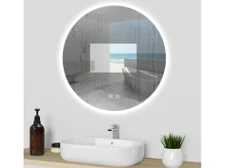 AICA Espejo de baño con iluminación LED Espejo redondo,70 x 70 cm,luz 3 colores, antivaho, brillo ajustable, memoria de apagado
