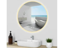 AICA Espejo de baño con iluminación LED Espejo redondo,70 x 70 cm,luz 3 colores, antivaho, brillo ajustable, memoria de apagado