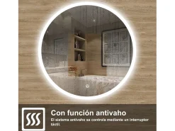 AICA Espejo de baño con iluminación LED Espejo redondo,120 cm, antivaho, brillo ajustable, memoria de apagado