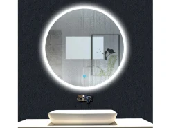 AICA Espejo de baño con iluminación LED Espejo redondo,80 cm,luz 3 colores, antivaho, brillo ajustable, memoria de apagado