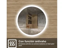 AICA Espejo de baño con iluminación LED Espejo redondo,70 cm, antivaho, brillo ajustable, memoria de apagado