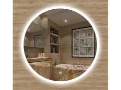 AICA Espejo de baño con iluminación LED Espejo redondo,90 cm, antivaho, brillo ajustable, memoria de apagado
