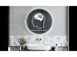 AICA Espejo de baño con iluminación LED Espejo redondo,60 cm, luz 3 colores, antivaho, brillo ajustable, memoria de apagado