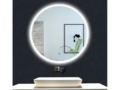 AICA Espejo de baño con iluminación LED Espejo redondo,70 cm,luz 3 colores, antivaho, brillo ajustable, memoria de apagado