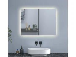 AICA Espejo de baño con luz LED,80 x 60 cm,luz tres colores+ antivaho+ brillo ajustable+ función de memoria agapada