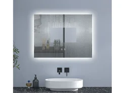 AICA Espejo de baño con luz LED,80 x 60 cm,luz tres colores+ antivaho+ brillo ajustable+ función de memoria agapada