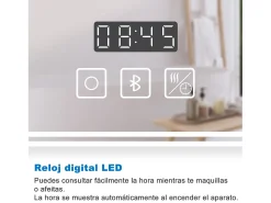 Aica Espejo de baño LED 80×60 cm,Reloj,Lupa,Bluetooth
