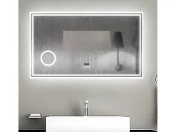 Aica Espejo de baño LED 120×70 cm,Reloj,Lupa,Bluetooth