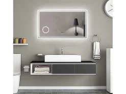Aica Espejo de baño LED 140×80 cm,Reloj,Lupa,Bluetooth