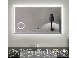 Aica Espejo de baño LED 140×80 cm,Reloj,Lupa,Bluetooth