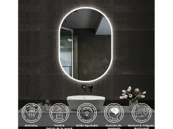 Aica Espejo de baño LED 45 x 75 cm, ovalado, antivaho, luminosidad regulable