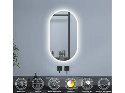 Aica Espejo de baño LED 500 x 900 mm, ovalado, antivaho, luminosidad regulable
