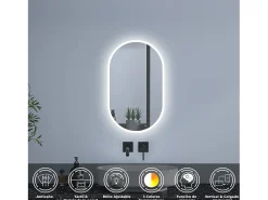 Aica Espejo de baño LED 450 x 900 mm, ovalado, antivaho, luminosidad regulable