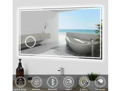 Aica Espejo de baño LED 160×80cm,Bluetooth,3×lupa