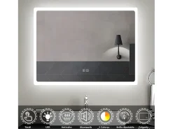 Aica Espejo de baño LED 80×60cm,Bluetooth ,antivaho