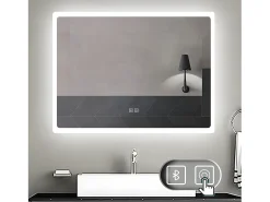 Aica Espejo de baño LED 80×60cm,Bluetooth ,antivaho
