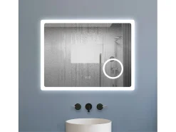 Aica Espejo de baño LED 80×60cm,Bluetooth,Espejo de aumento