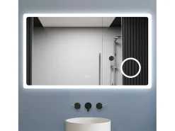 Aica Espejo de baño LED 120×70cm,Bluetooth,Espejo de aumento