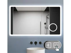 Aica Espejo de baño LED 120×70cm,Bluetooth,Espejo de aumento