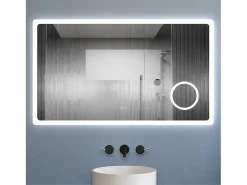 Aica Espejo de baño LED 120×70cm,Bluetooth,Espejo de aumento