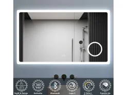 Aica Espejo de baño LED 120×70cm,Bluetooth,Espejo de aumento