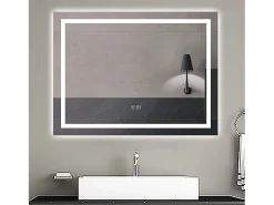 Aica Espejo de baño LED 80×60cm,Bluetooth,Regulación continua,Antivaho