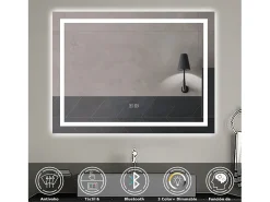 Aica Espejo de baño LED 80×60cm,Bluetooth,Regulación continua,Antivaho
