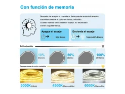 Aica Espejo de baño LED 60×80cm,reloj,antivaho,luminosidad regulable,ovalado