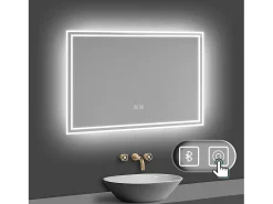 Aica Espejo de baño LED 80×60cm,Bluetooth,Antivaho