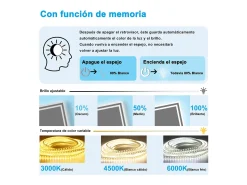 Aica Espejo de baño LED 80×60cm,Bluetooth,Antivaho