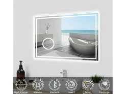 Aica Espejo de baño LED 80×60cm,Bluetooth,3×lupa