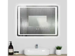 Aica Espejo de baño LED 80×60cm,antivaho,interruptor táctil