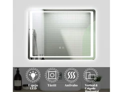 Aica Espejo de baño LED 80×60cm,antivaho,interruptor táctil