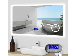 Aica Espejo de baño LED 100×60cm,Bluetooth,Lupa