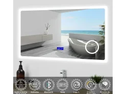 Aica Espejo de baño LED 100×60cm,Bluetooth,Lupa