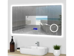 Aica Espejo de baño LED 100×60cm,Bluetooth,Lupa
