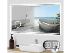 Aica Espejo de baño LED 120×70cm,Bluetooth,3×lupa