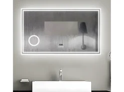 Aica Espejo de baño LED 160×80cm,Reloj,Lupa,Bluetooth