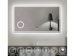 Aica Espejo de baño LED 160×80cm,Reloj,Lupa,Bluetooth